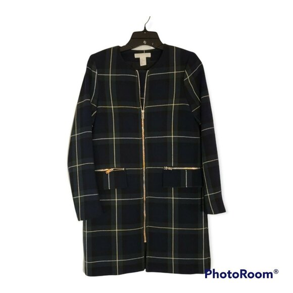 HM Womens Grean And Blue Plaid Zip Front Dress Jacket Size 2 - Picture 1 of 6